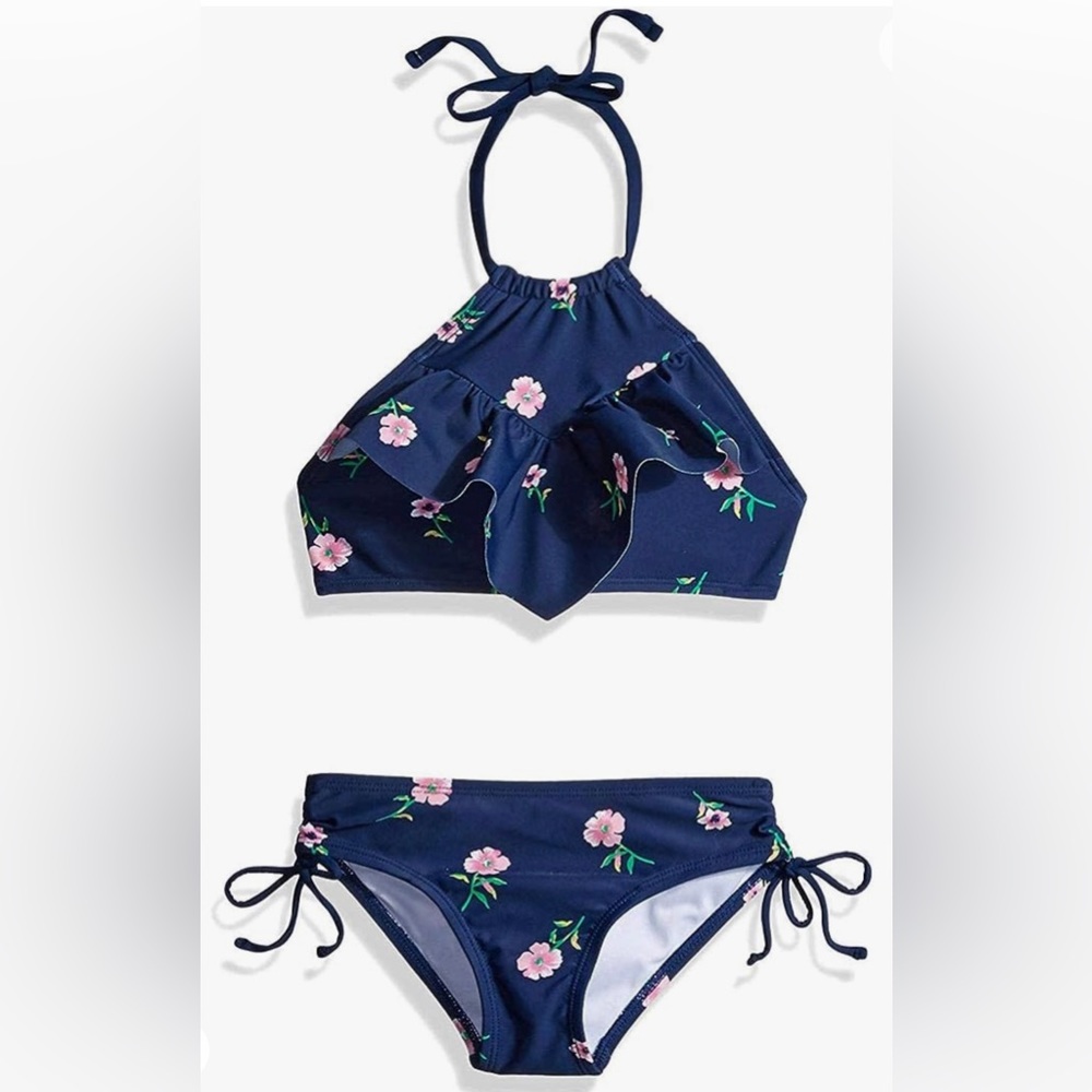 Kanu Surf Girls' Morgan Ruffle Halter Bikini 2-Piece Swimsuit, Pink, 2t